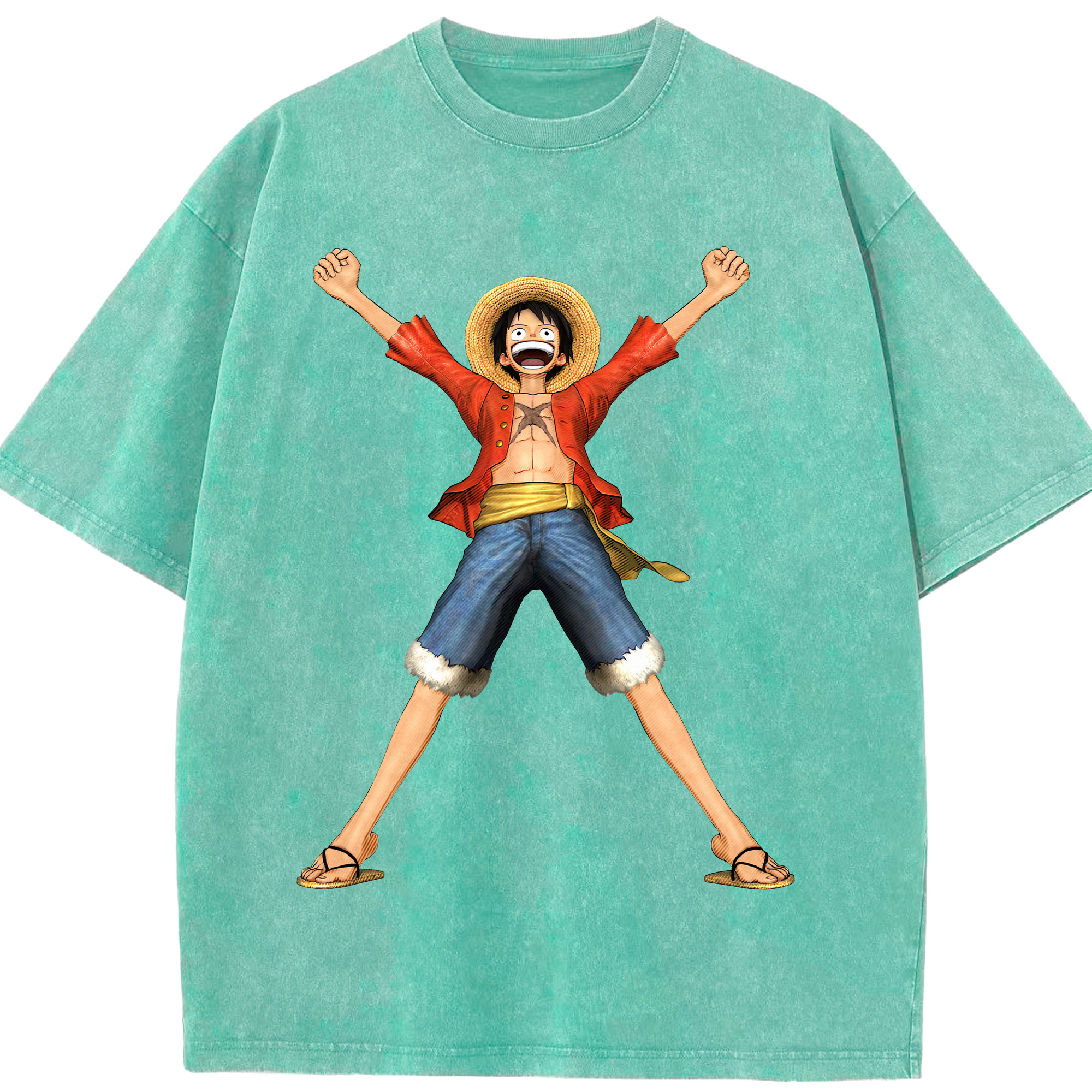 ワンピース モンキー・D・ルフィ ONE PIECE Monkey D. Luffy 綿100% ヴィンテージ風 半袖Tシャツ（フロントプリント）